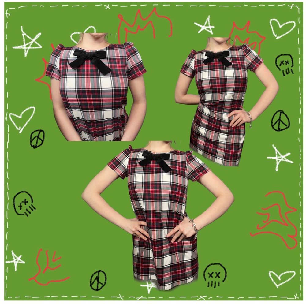 dainty tartan dress with black felt bow